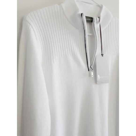 Glenmuir 3/4 Zip White Navy Contrast Tipping Cotton Knit Golf Unisex Sweater NWT - Picture 6 of 10
